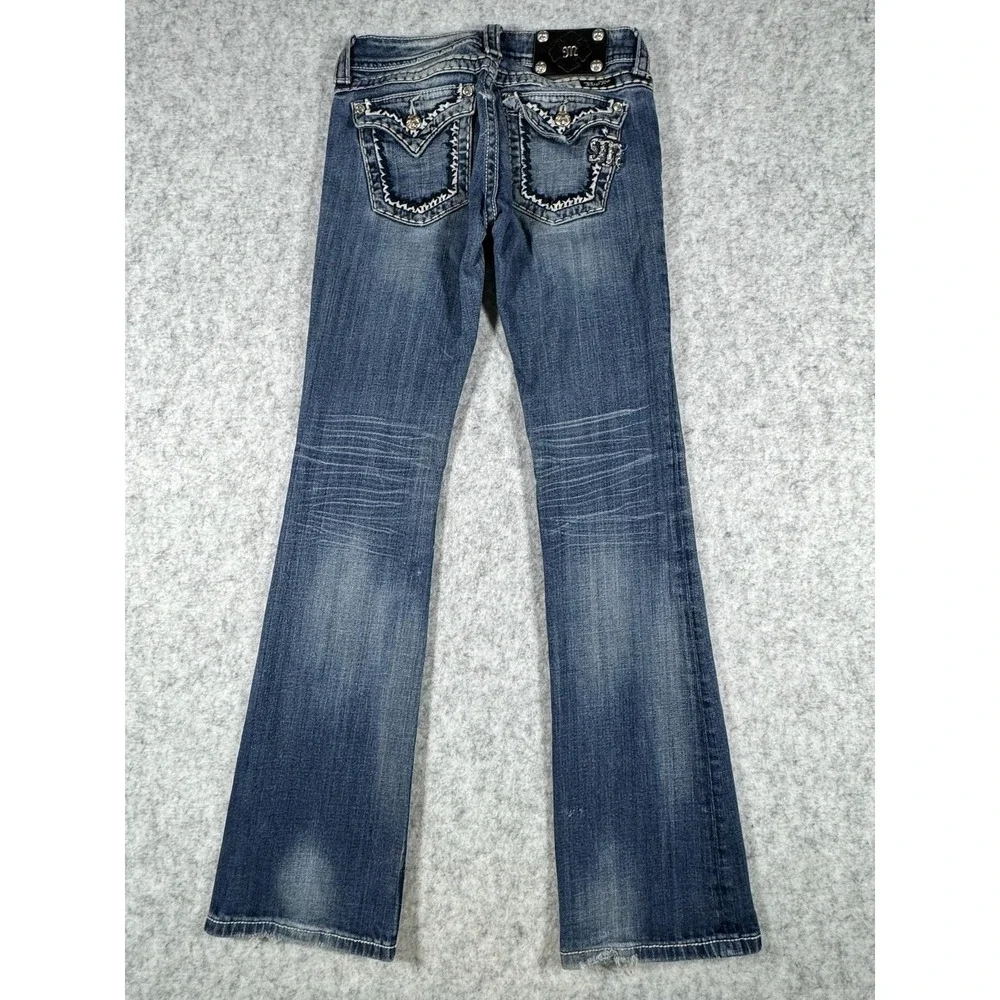 Miss Me Bootcut Jeans Womens 26 Blue Dark Wash Embroidered Rhinestone Denim - Picture 2 of 16